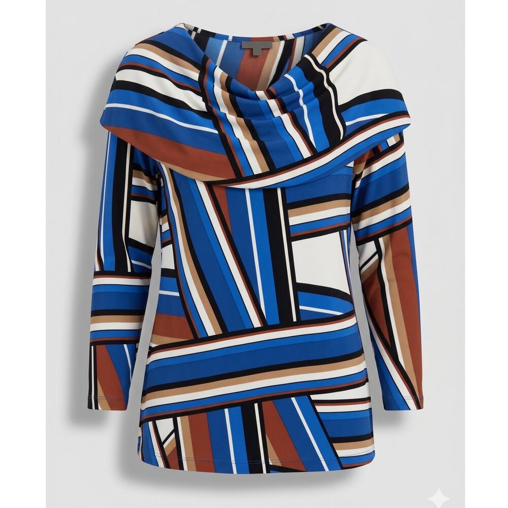 Chico's Travelers Womens S Slinky Artsy Resortwear Fold Over Striped Knit Top